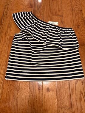 J. Crew Navy & White Striped One-Shoulder Ruffle Mini Skirt